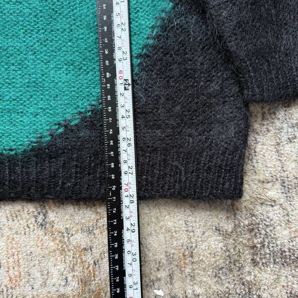 VTG 90s Mohair Wool Blend Knit Sweater S Abstract Art Stripe Rainbow Turtle Neck - Picture 6 of 7